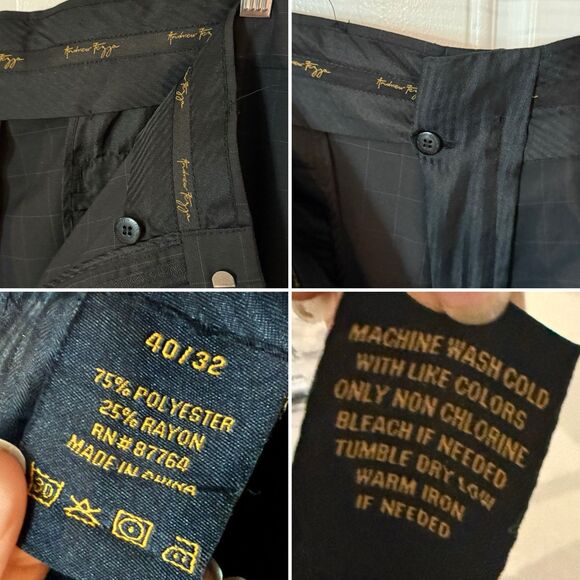 Andrew Fezza Men's 40x32 Plaid Black Straight Leg Slacks Dress Pants - Picture 6 of 16